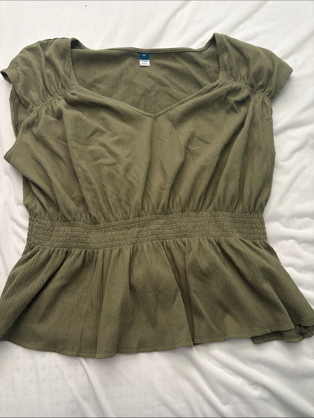 Women's Olive Green Smocked Waist Peplum Blouse Old Navy